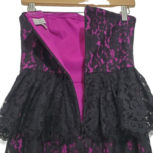 Robert Rodriquez | Peplum Lace Magenta and Black Strapless Cocktail Dress - Picture 6 of 12